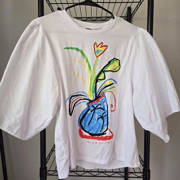 Desigual White Tee with Red and Yellow Accents 100% Cotton Rare 2023 Collection - Picture 3 of 5